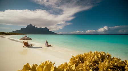 Beautiful bride and groom on the beach at Seychellesの素材