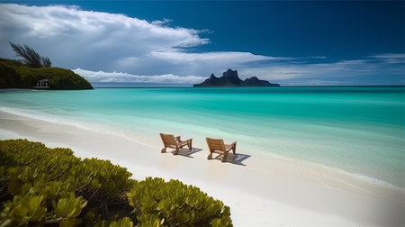 Beach chair and tropical island at Seychelles, Maheの素材