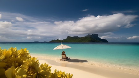 Beautiful tropical beach with white sand, turquoise water and blue skyの素材