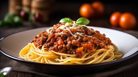 Spaghetti bolognese with tomato sauce and parmesanの素材