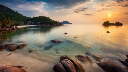 Beautiful seascape at sunset. Koh Samui, Thailandの素材