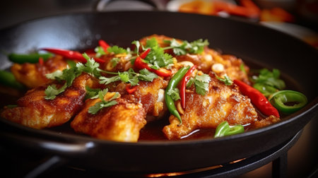 Fried fish in sweet and sour sauce with chilli and garlicの素材