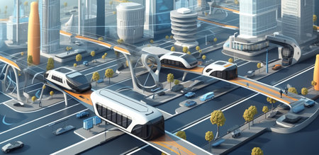 Modern city concept with skyscrapers and roads. 3d illustrationの素材