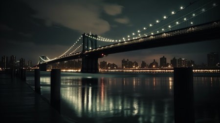 Manhattan Bridge at night, New York City, United States of Americaの素材