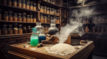 Vintage laboratory interior. Science, chemistry, biology, medicine.の素材