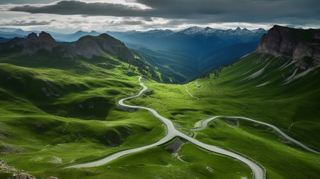 Panoramic view of a mountain road in the Dolomitesの素材