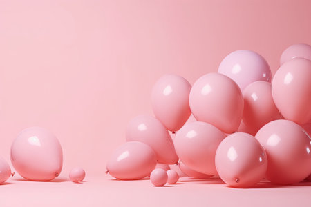 Pink balloons on pink background. Minimal party concept. Copy space.の素材