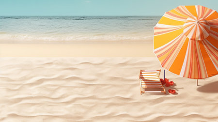 Beach chair and umbrella on the sand. 3d rendering.の素材