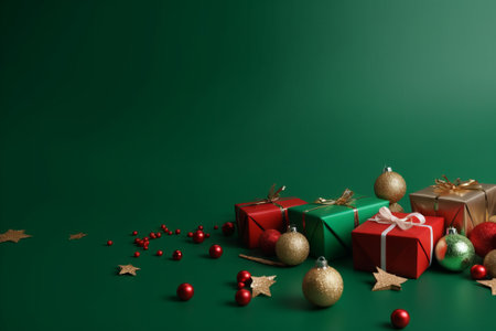 Christmas background with gift boxes and christmas balls. 3d renderingの素材