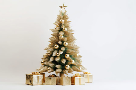 Christmas tree and gifts on a white background. New Year concept.の素材