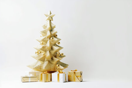 Christmas tree and gift boxes on white background with copy space for your textの素材