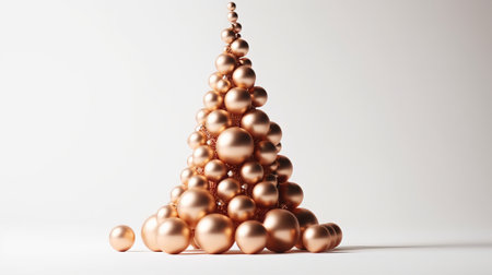 Christmas tree made of golden balls on white background. 3d renderingの素材