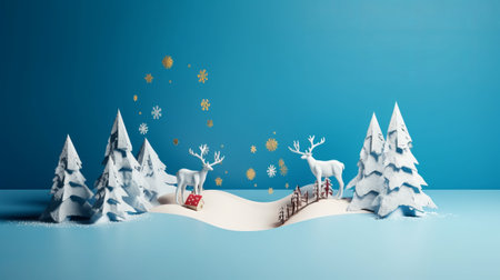 Christmas background with reindeer and snowflakes. 3d renderingの素材