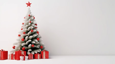 Christmas tree and presents on the white background. 3D rendering.の素材