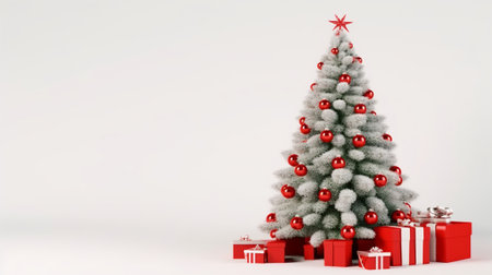 Christmas tree with presents 3d render on white background with copy spaceの素材