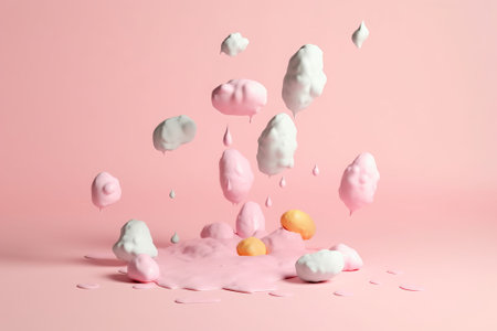 3d illustration of pink and white clouds in the form of eggsの素材