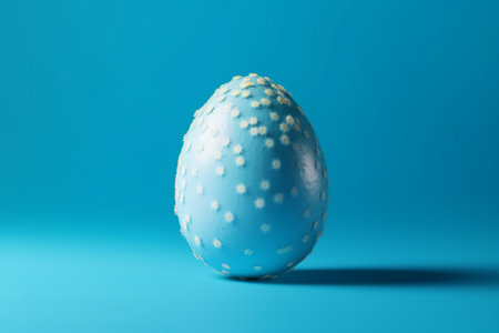 Blue easter egg with white dots on blue background. Minimal easter concept.の素材