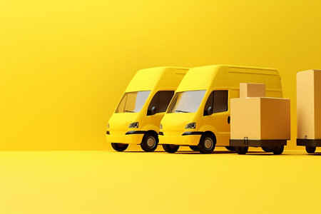3d rendering of yellow delivery van with cardboard boxes on yellow backgroundの素材