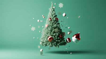 Christmas tree with face mask and snowflakes. 3d renderingの素材