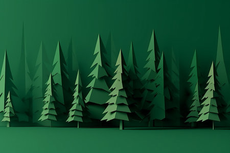 Pine trees in the green forest. 3d render illustration.の素材