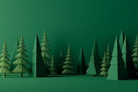 Pine trees in the green forest. 3d rendering illustration.の素材