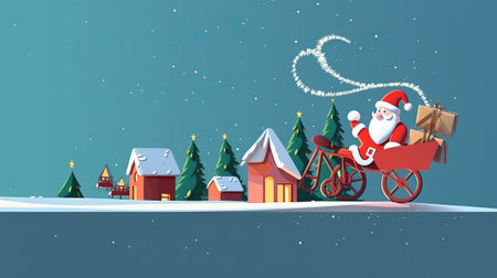 Santa Claus rides a cart with gifts. Christmas and New Year illustration.の素材