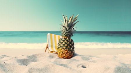 Pineapple on the beach. Vacation and travel concept.の素材
