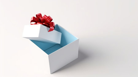 White gift box with red bow on white background. 3d renderingの素材