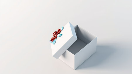 White gift box with blue bow on white background. 3D renderingの素材