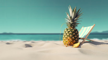 Pineapple on the beach. Summer concept. 3d renderingの素材