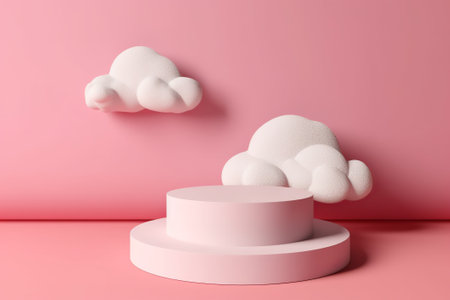 Minimal scene with podium and cloud 3d render on pink backgroundの素材