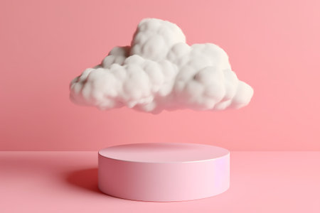 Minimal scene with pink podium and cloud. 3d render.の素材