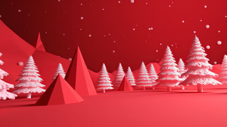 3d render of christmas background with snowflakes and treesの素材