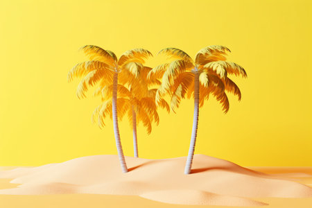Palm trees in sand desert on yellow background. 3d renderの素材