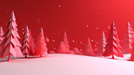 Christmas background with fir trees and snowflakes. 3d renderの素材