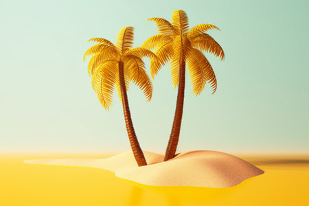Tropical beach with palm trees. 3d render illustration.の素材