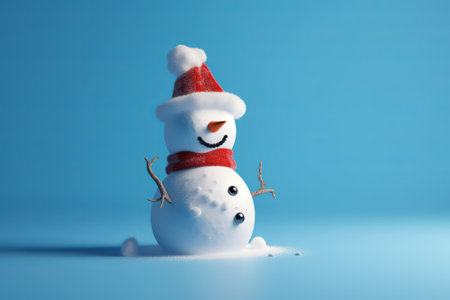 Snowman and snowman on blue background. Christmas and New Year concept.の素材