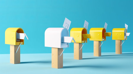 Mailboxes on a blue background. 3d illustration. 3d renderingの素材