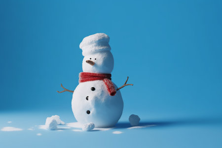 Snowman on blue background. Christmas and New Year holidays concept.の素材