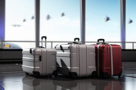 3D rendering of a group of travel suitcases in the airportの素材