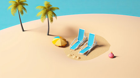Beach chair and umbrella on the sand. 3D rendering.の素材