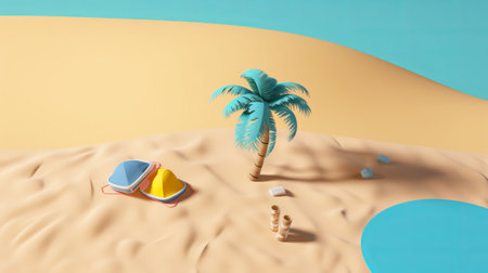 3d render of a beach scene with palm trees and sand.の素材