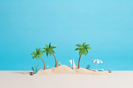 Tropical beach with palm trees and umbrellas on sandの素材