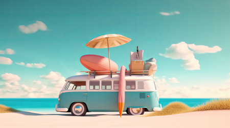 Vacation on the beach. 3D illustration. Retro styleの素材