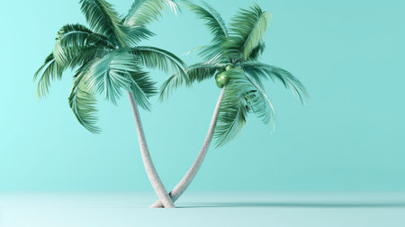 Palm tree with ball on turquoise background. 3d renderの素材