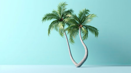 Palm tree on pastel blue background. 3d render illustrationの素材