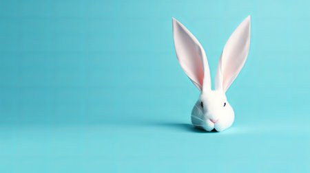 Easter bunny on a blue background with copy space. Minimal easter concept.の素材