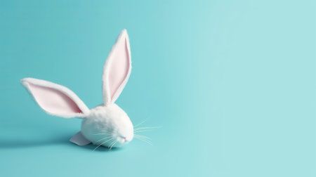 Easter bunny on blue background with copy space. Easter concept.の素材