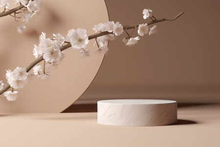 3d render of podium for product display with cherry blossom flowersの素材