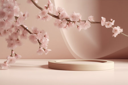 3d render of podium for product presentation with cherry blossom.の素材